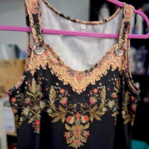 ETCYY NEW womens Classic Embellished Tank Top Blouse SIZE MEDIUM Black Multi - Picture 2 of 9